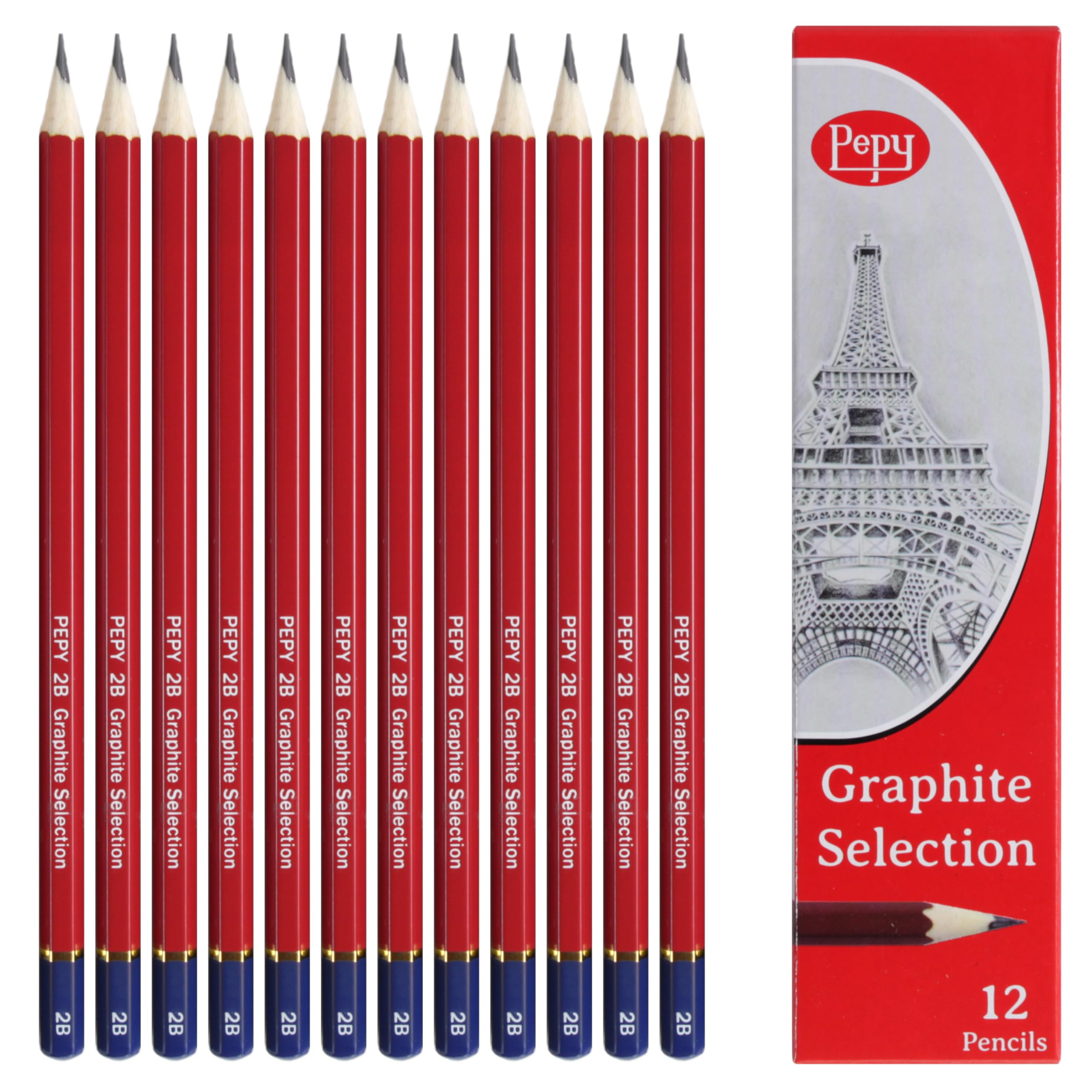 Pepy Aero Graphite profesjonalne ołówki do rysowania, zestaw 12 wstępnie zaostrzonych czarnych ołówków, idealne do rysowania, szkicowania i cieniowania, grafiki i dzieł sztuki