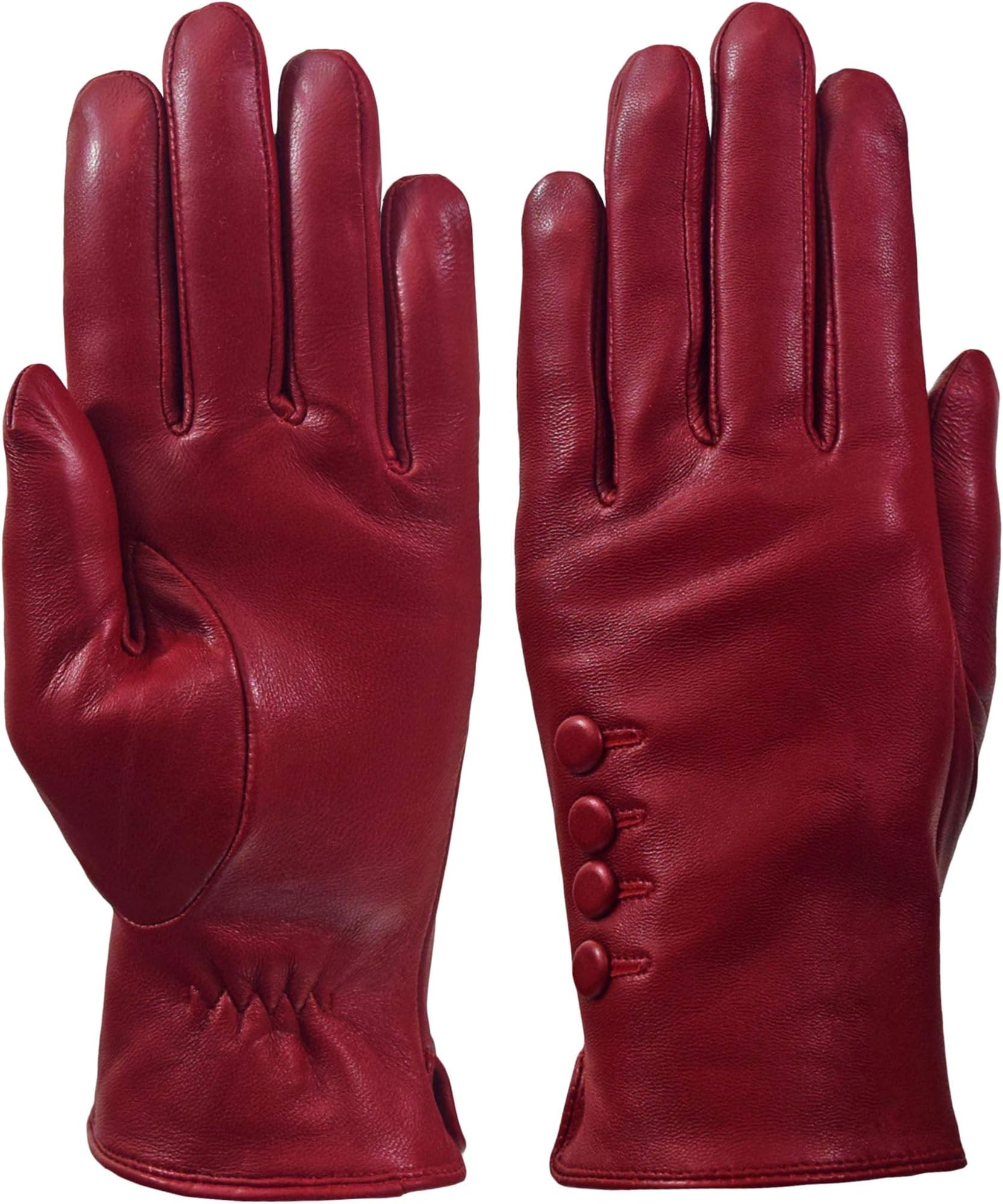 Giromy Samoni Womens Warm Winter Plush Fleece Lined Genuine Leather Dress Driving Gloves - Red - Medium