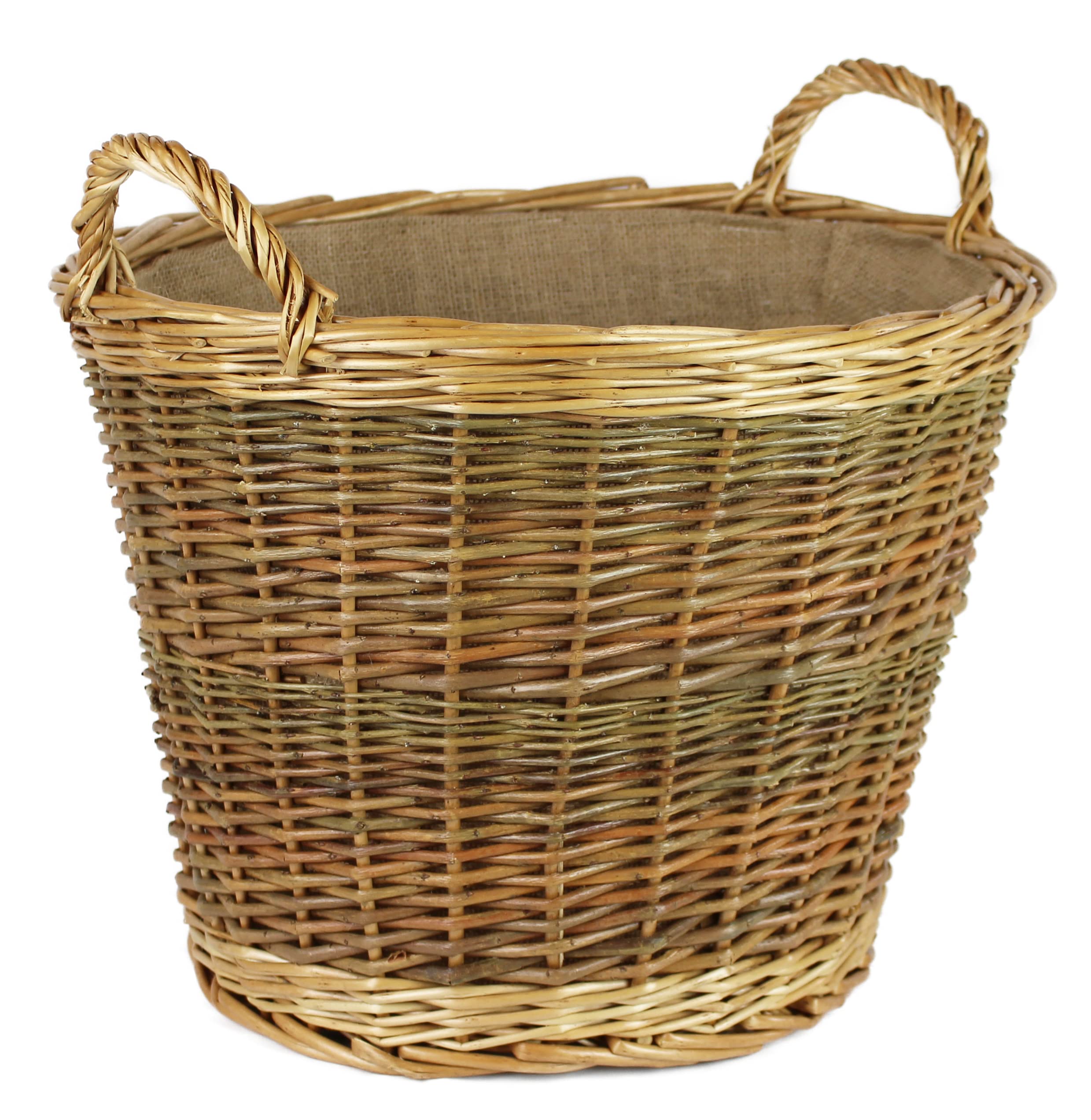 The Pescara Collection Natural Round Wicker Log Baskets. Hessian Liner. Wood & Kindling Storage For Hearths And Fireplaces. Wood Burner Bin (42 Cm)