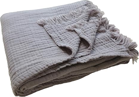 KyraHome 100% Organic Muslin Cotton Throw Blanket for Couch, Adult, Sofa, Bed, 4 Layers Pre-Washed Natural Dyed Yarn, Breathable Soft, Cozy, Warm, Lightweight Blanket, All Season (55"x60" Li...