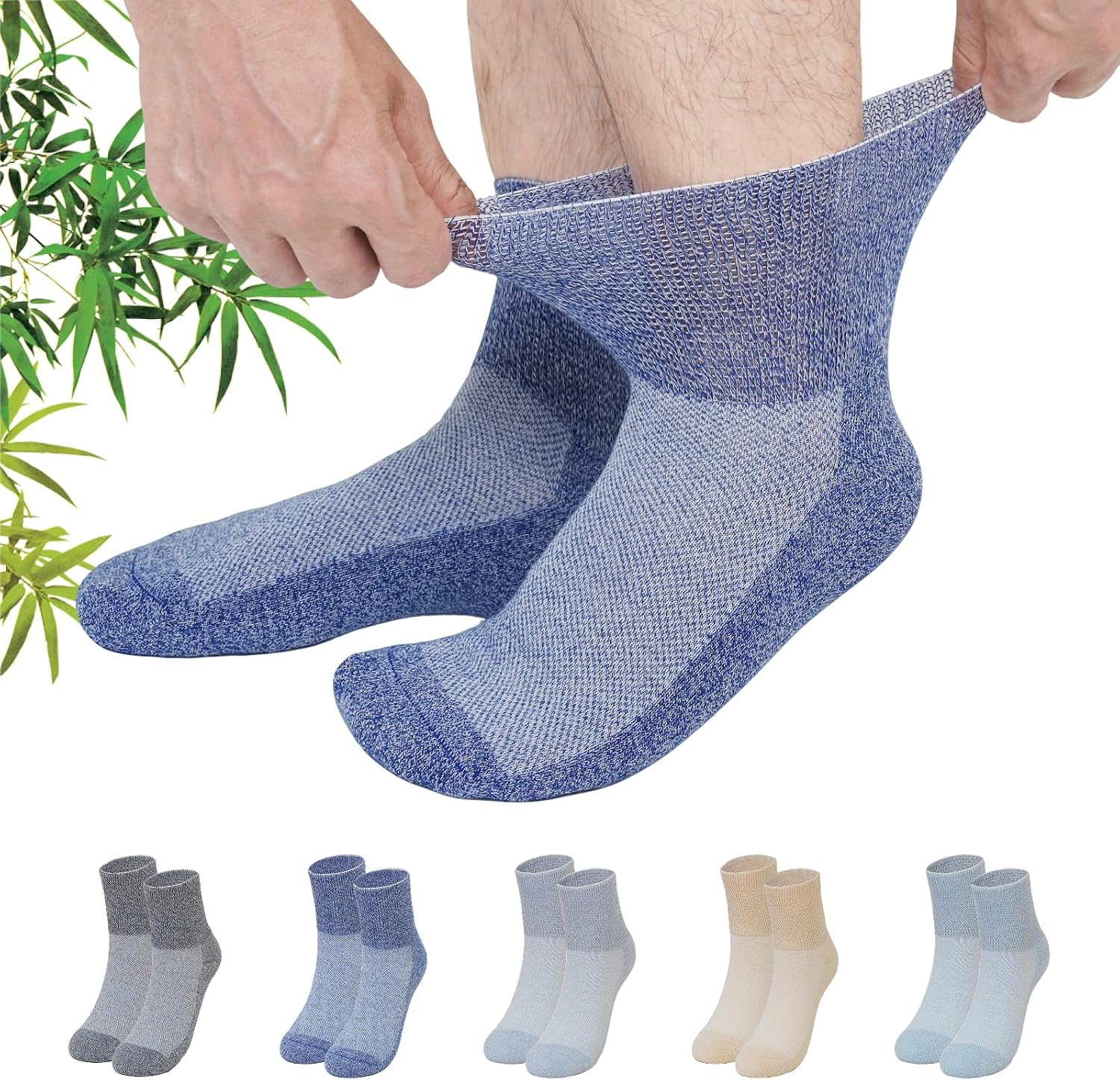 CaiDieNu Diabetic Socks for Men: Non Binding Bamboo Viscose Wide Ankle Neuropathy Socks for Elderly Edema Seamless 5 Pairs
