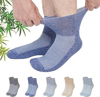 CaiDieNu Diabetic Socks for Men Non Binding Bamboo Viscose Wide Ankle Neuropathy Socks for Elderly Edema Seamless 5 Pairs