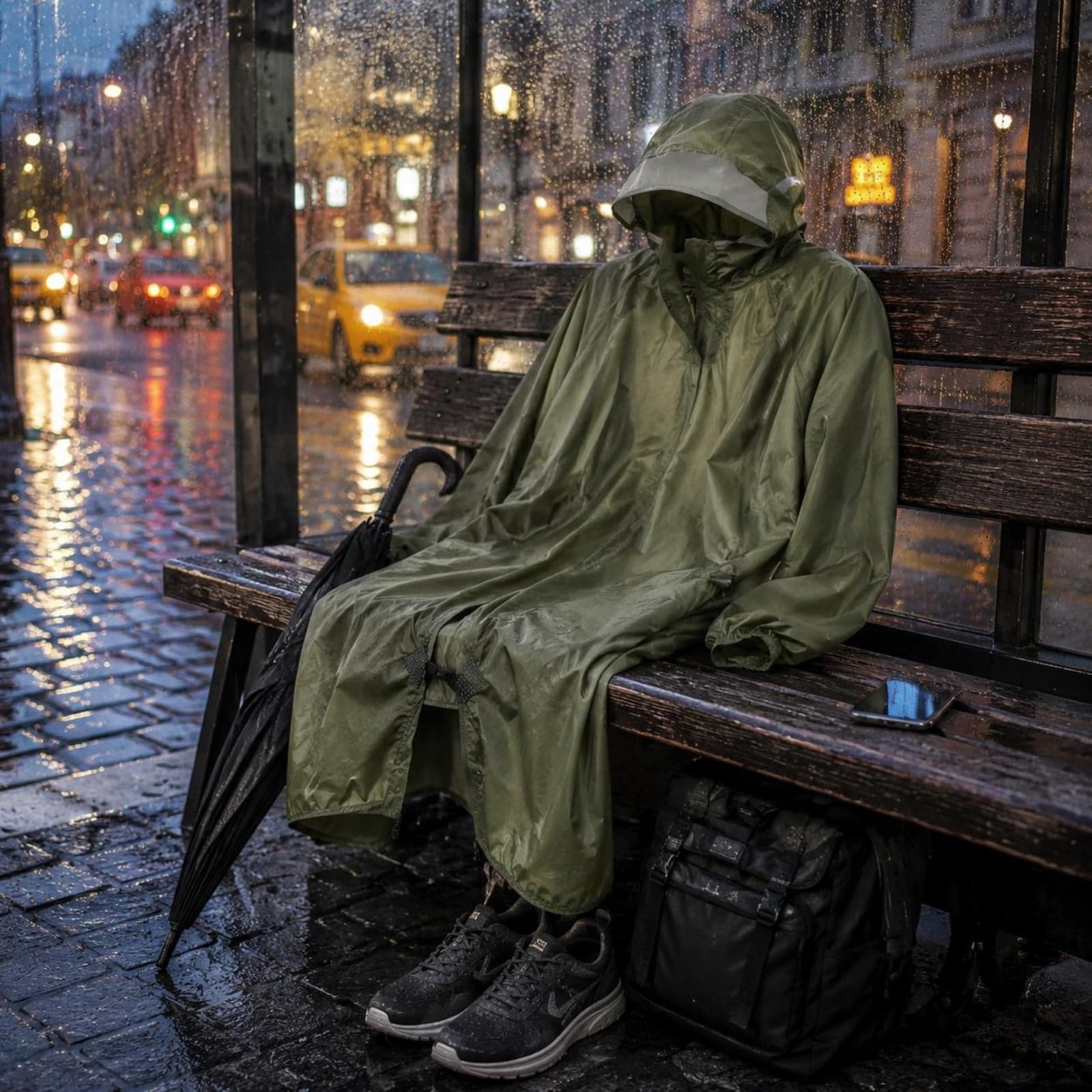 Poncho de Lluvia para Exteriores Resistente al Agua Capa Chubasquero Impermeable con Capucha y Ajuste Compatible con Mochila Convertible en Lona y