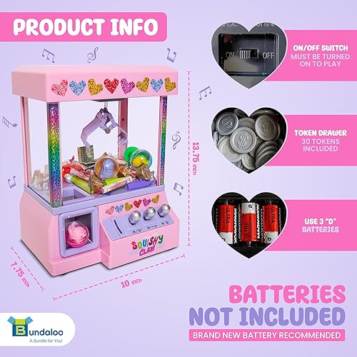 Miniatura 3 de Bundaloo Squishy Claw Machine - Dispensador de premios con 3 juguetes blandos y cápsulas reutilizables