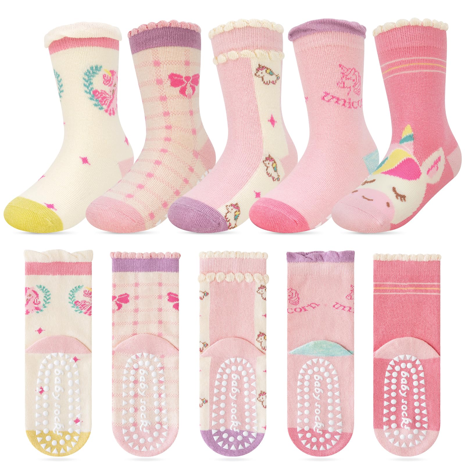 Kyopp 5 Paar Stoppersocken Kinder Baumwolle Socken Jungen Mädchen ABS Anti Rutsch Socken Tiermotive 25-37EU