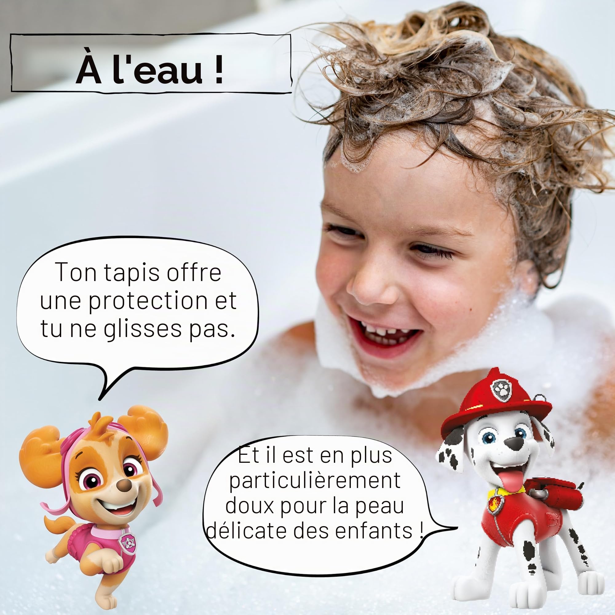 PAW Patrol Tapis de bain antidérapant pour enfants - Anti-moisissure, antibactérien, avec ventouses, crochets et trous de drainage, 100x40cm
