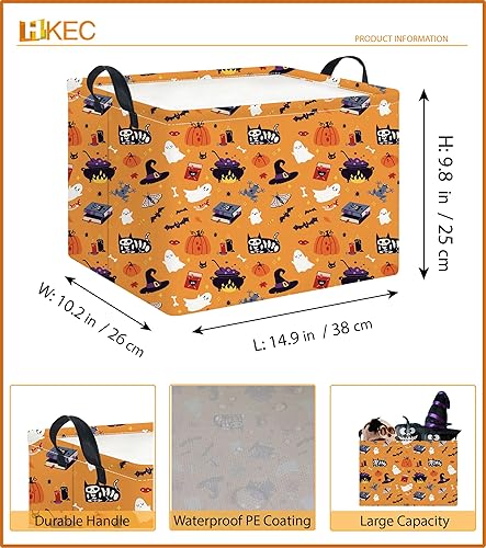 Miniatura 24 de Cesta de almacenamiento rectangular con asas, cesta de almacenamiento plegable, caja de libros, cesta de regalo (calabaza enojada)