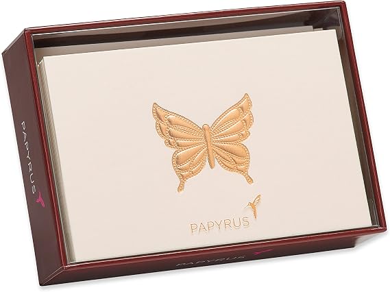 Papyrus Blank Cards with Envelopes, Gold Butterfly (14-Count)