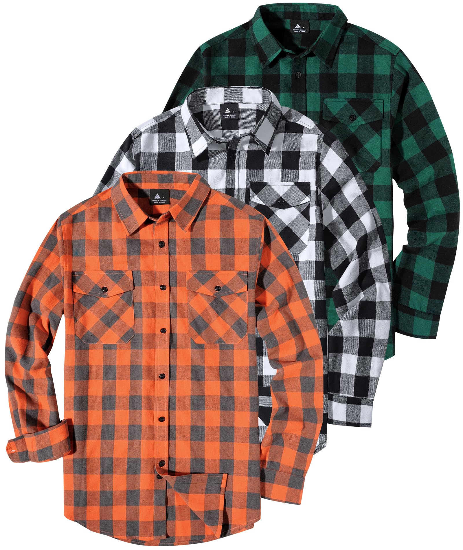 ZITY 3er Pack Hemd Herren Kariertes Flanellhemd Langarm Baumwolle Holzfällerhemd Button Down Warm Freizeit Regular fit Karohemd mit Brusttasche