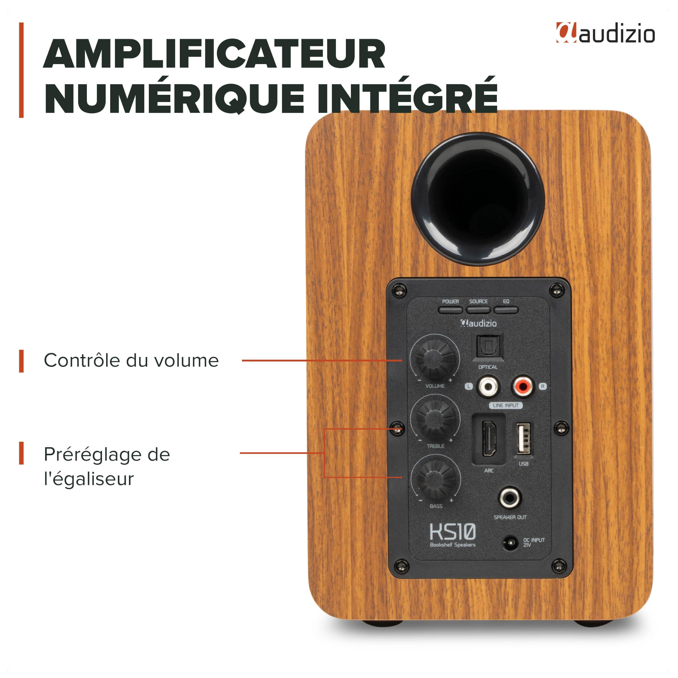 Audizio KS10 Enceintes Hi-FI Actives HDMI Arc BT 5.3 Noyer