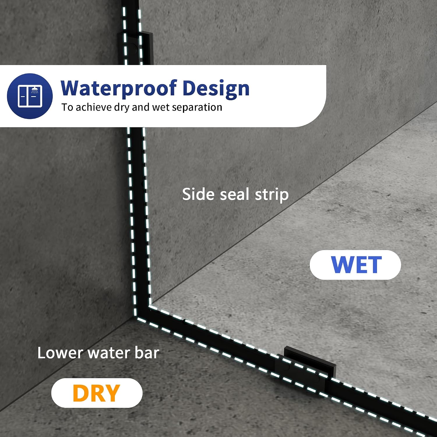 DeerValley 34"×74" Shower Glass Panel, 5/16'' (8mm) Thick Fixed Glass Shower Panel, Frameless Shower Screen for Walk in Shower, Tempered Glass Half Door with Stainless Steel Clamps (Black)