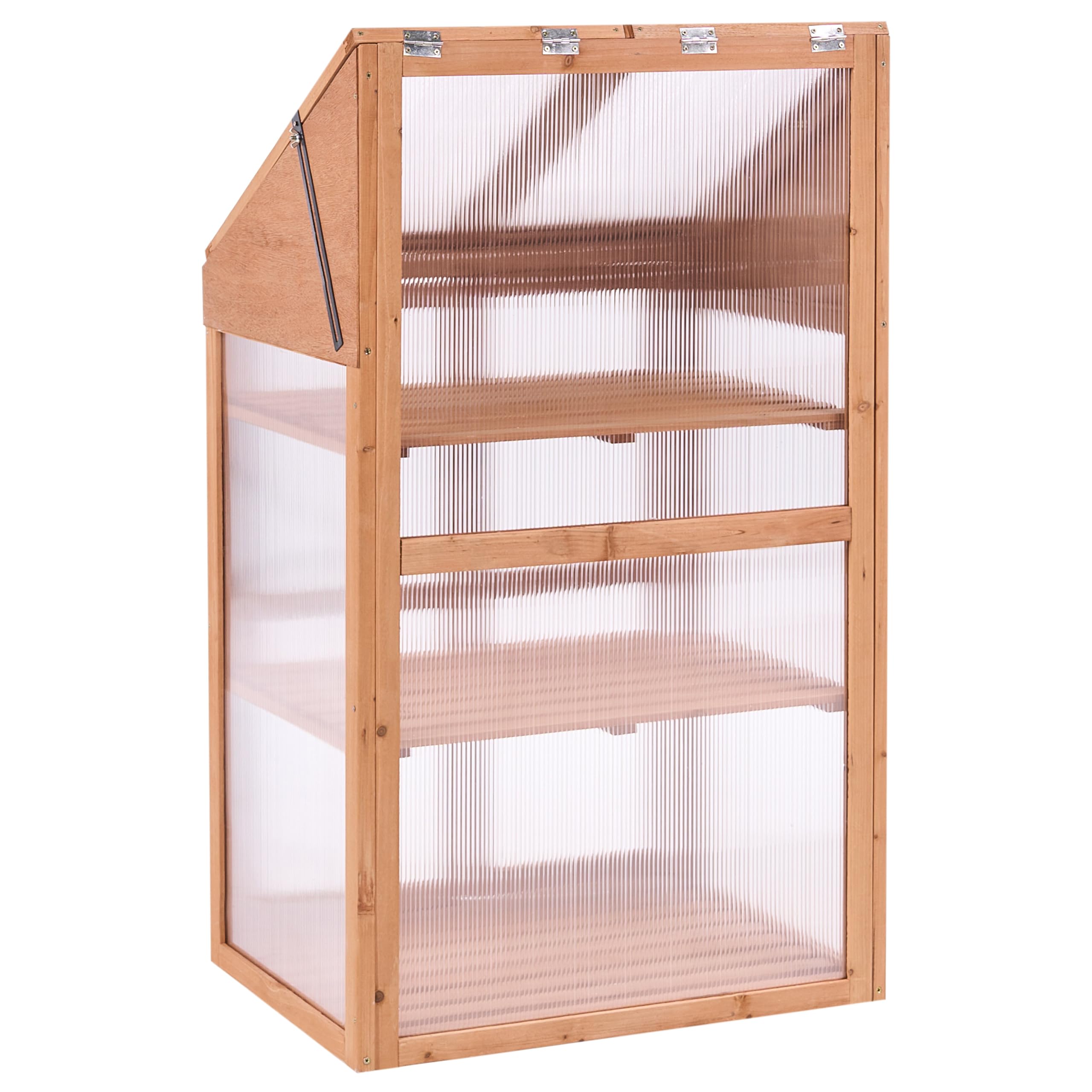 Serre de Balcon en Bois à 3 Niveaux avec Double Porte et Panneau Transparent Meuble de Jardin Marron Clair Volvera