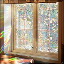 Window Privacy Film Rainbow Film Decorative Window Sticker Green Vines Leaves Removable Static Cling Sticker Nature Pattern Tint for Glass Windows Door Decoration Little Daisy