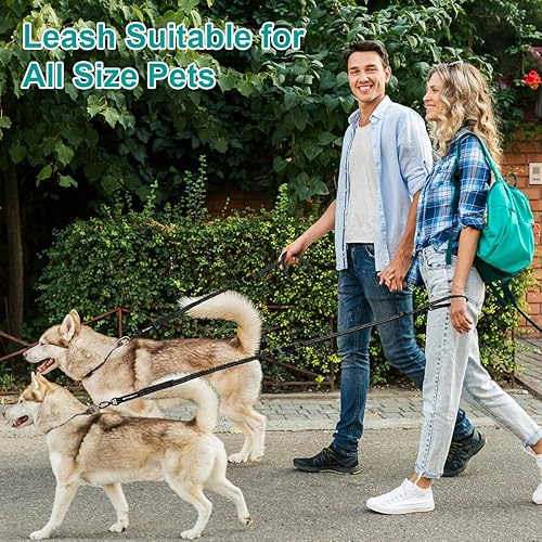 Miniatura 7 de Philorn Correa elástica para perro resistente de 6 a 7 pies de longitud ajustable sin tirones con 2 asas de tráfico acolchadas, hilos reflectantes,