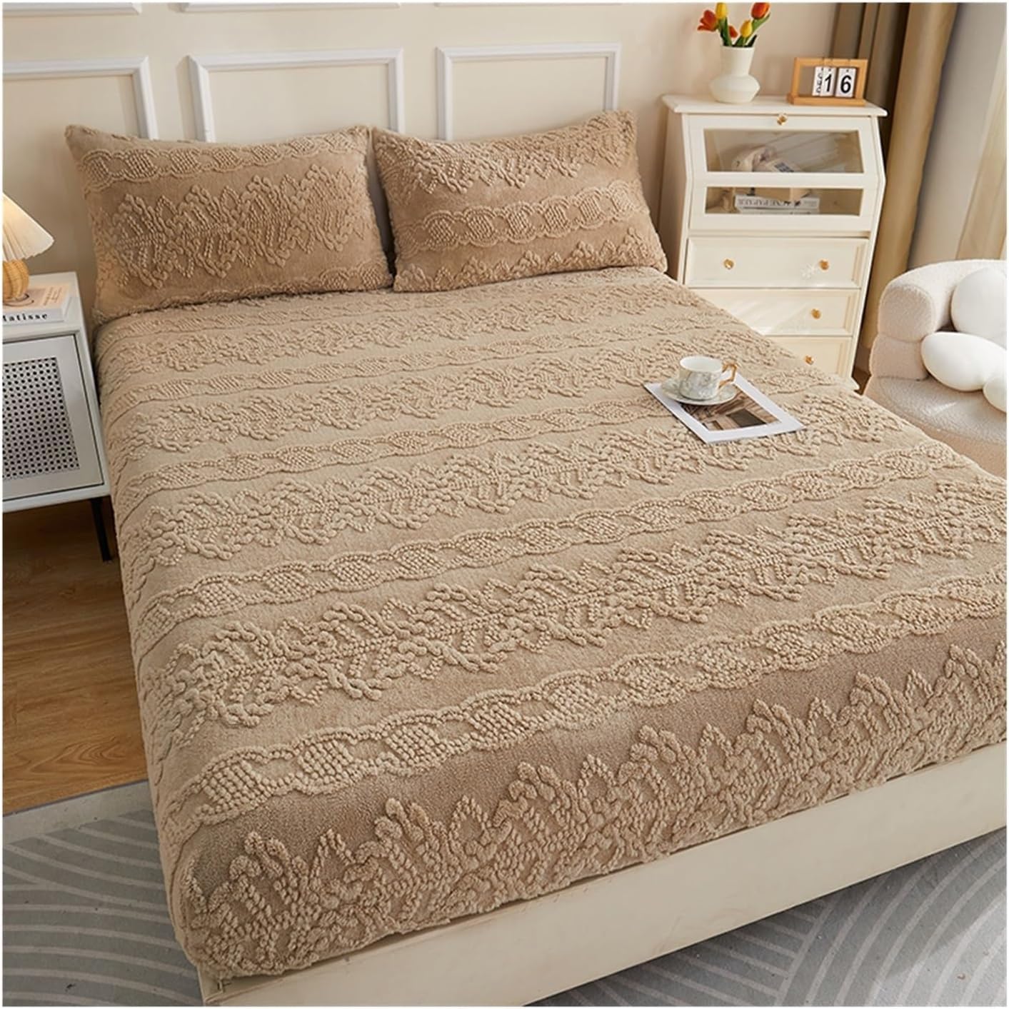 Drap-housse en flanelle isolant contre le froid pour lit King