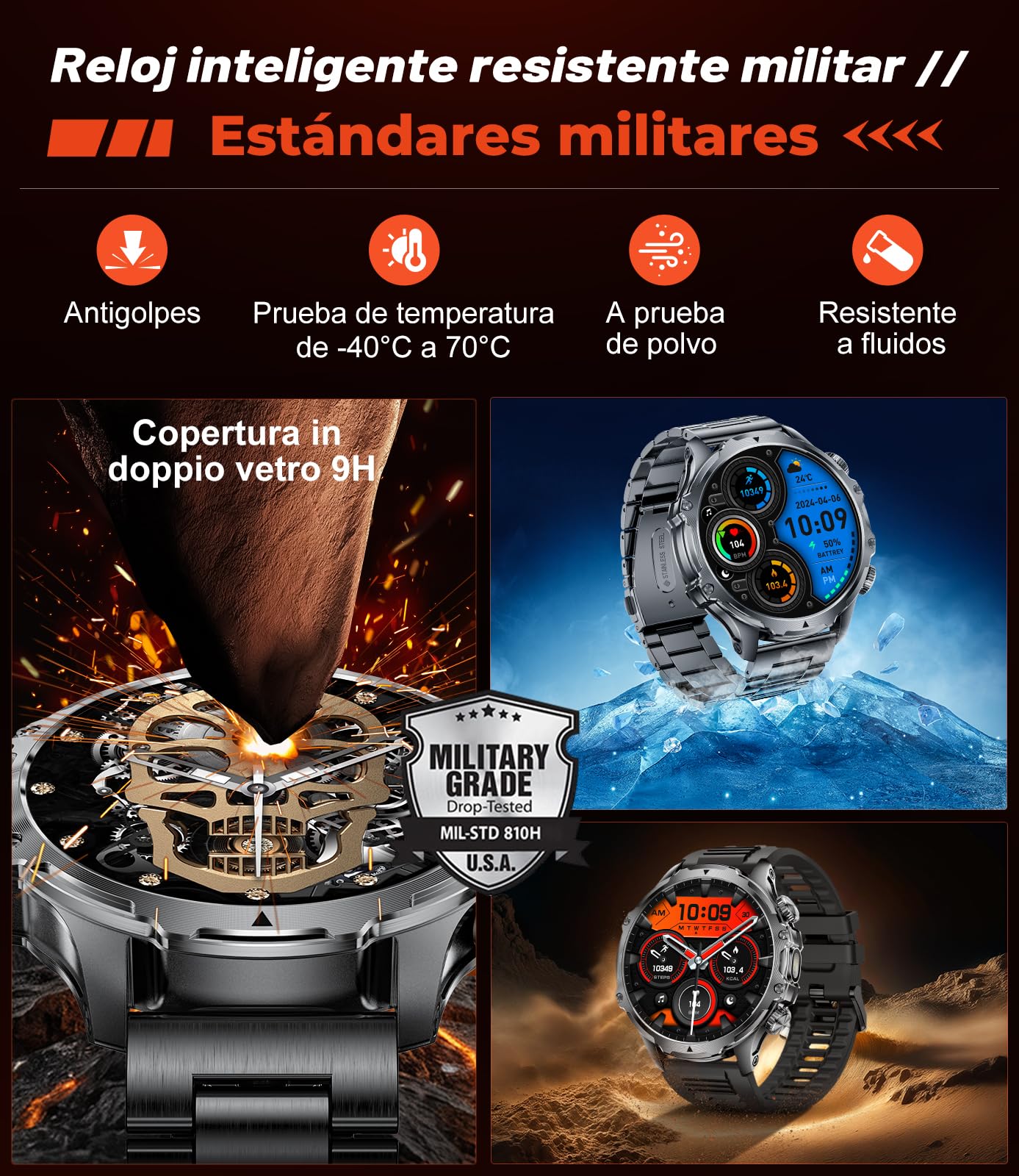 LIGE Reloj Inteligente Hombre Militar con Llamadas,800 mAh Smartwatch Hombre con 1,85" HD/5ATM Impermeable/LED Linterna/110+ Modos Deportivos/SpO2/Pulsómetro/Sueño/Pulsera Actividad Android iOS