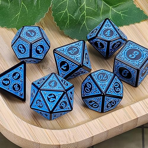 Miniatura 4 de CiaraQ DND - Juego de dados poliédricos para juegos de rol de Dungeons and Dragons RPG MTG, con 1 bolsa de dados (dados azules grabados)