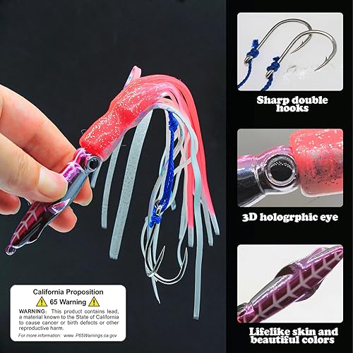 Miniatura 10 de Juego de señuelos de pesca de calamar, señuelos de calamar de pesca, suaves y luminosos, de simulación grande, señuelos artificiales de plástico