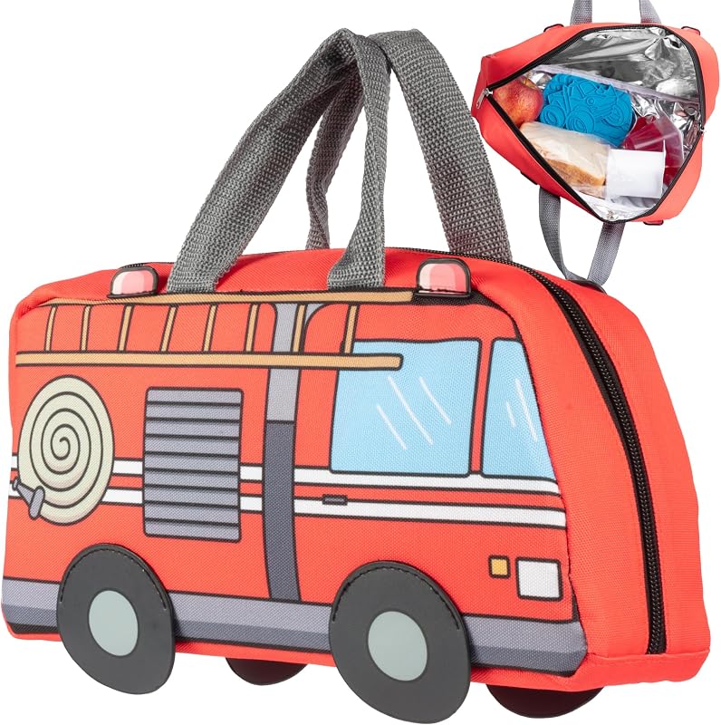 Bentology Insulated Fire Truck Lunch Box for Kids - Blaze the 3D Fire Engine Reusable Lunch Bag - Keeps Food Hot/Cold, Fits Bento Boxes & Ice Packs - BPA-Free, Waterproof Lining for School & Daycare