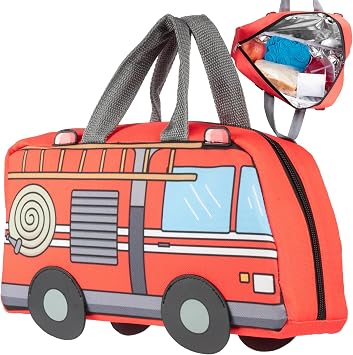Bentology Insulated Fire Truck Lunch Box for Kids - Blaze the 3D Fire Engine Reusable Lunch Bag - Keeps Food Hot/Cold, Fits Bento Boxes & Ice Packs - BPA-Free, Waterproof Lining for School & Daycare