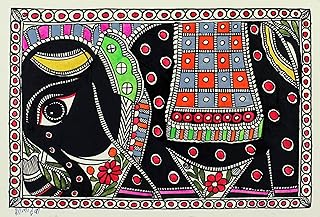 NOVICA Artisan Handmade Madhubani Painting Indian of Elephant on Paper Multicolor Paintings Folk Art Animal Themed Cultural [10.75in W x 7.25in H] ' Royal Mount'