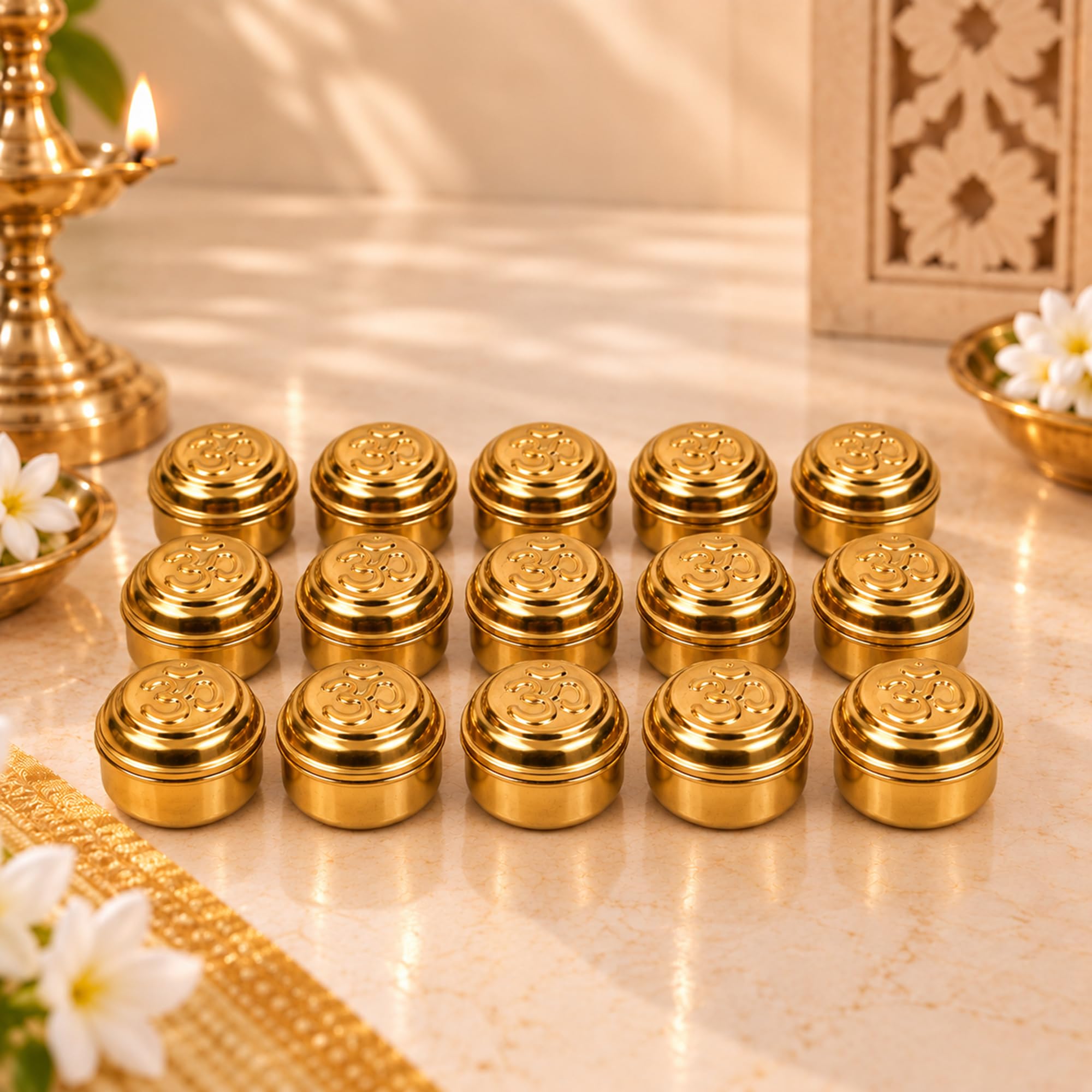 Brass Pooja Box - Store Kumkum & Puja Powders -7