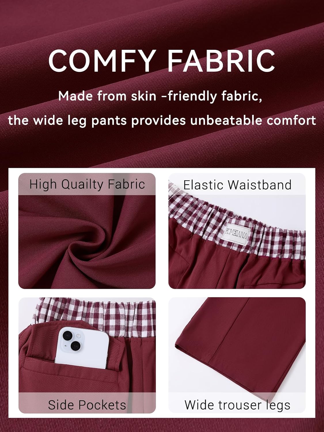 Wide Leg Slacks Pants for Women Pull on High Waisted Business Trousers with 3 Pockets for Casual Office Wear - Image 5