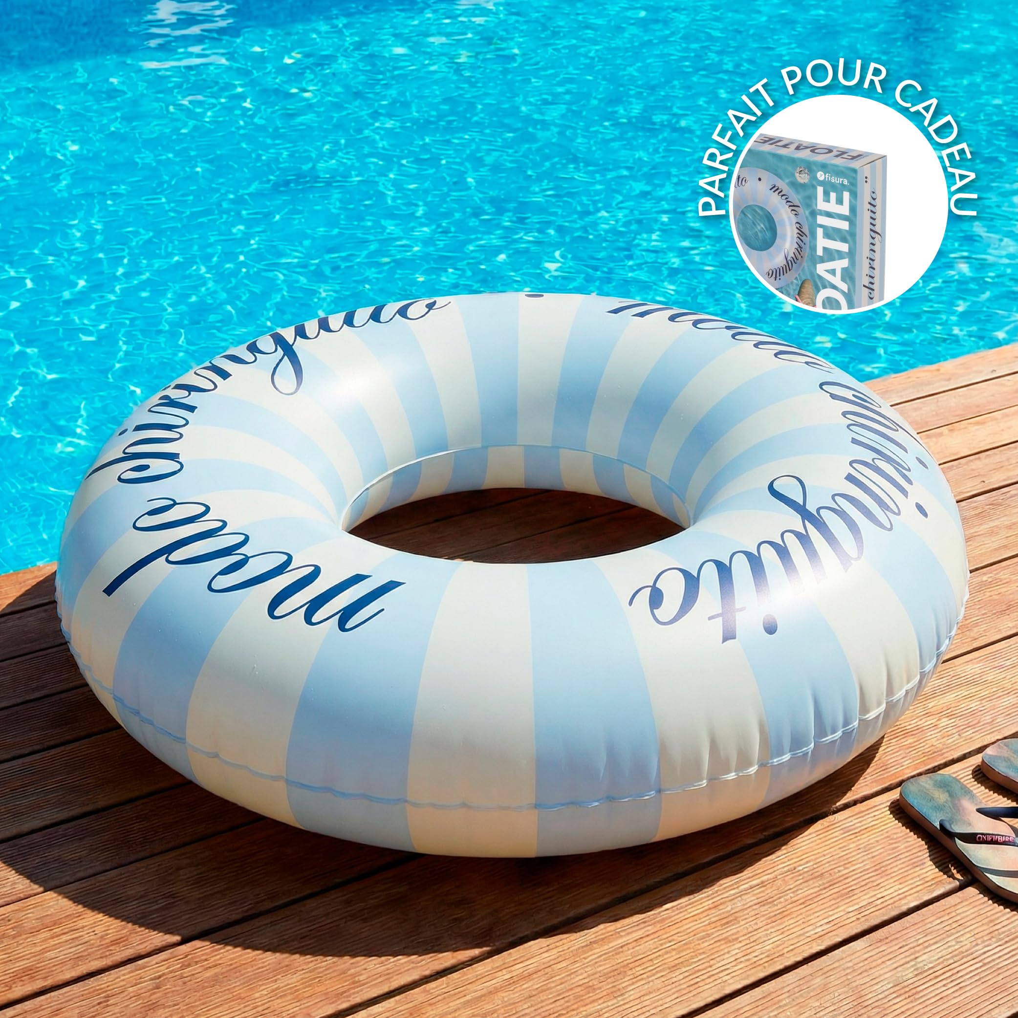 Fisura – Anneau de flottaison gonflable La dolce vita coloris noir. 120 cm avec soupape pratique pour gonflage et dégonflage instantané. Parfait bain piscine ou mer