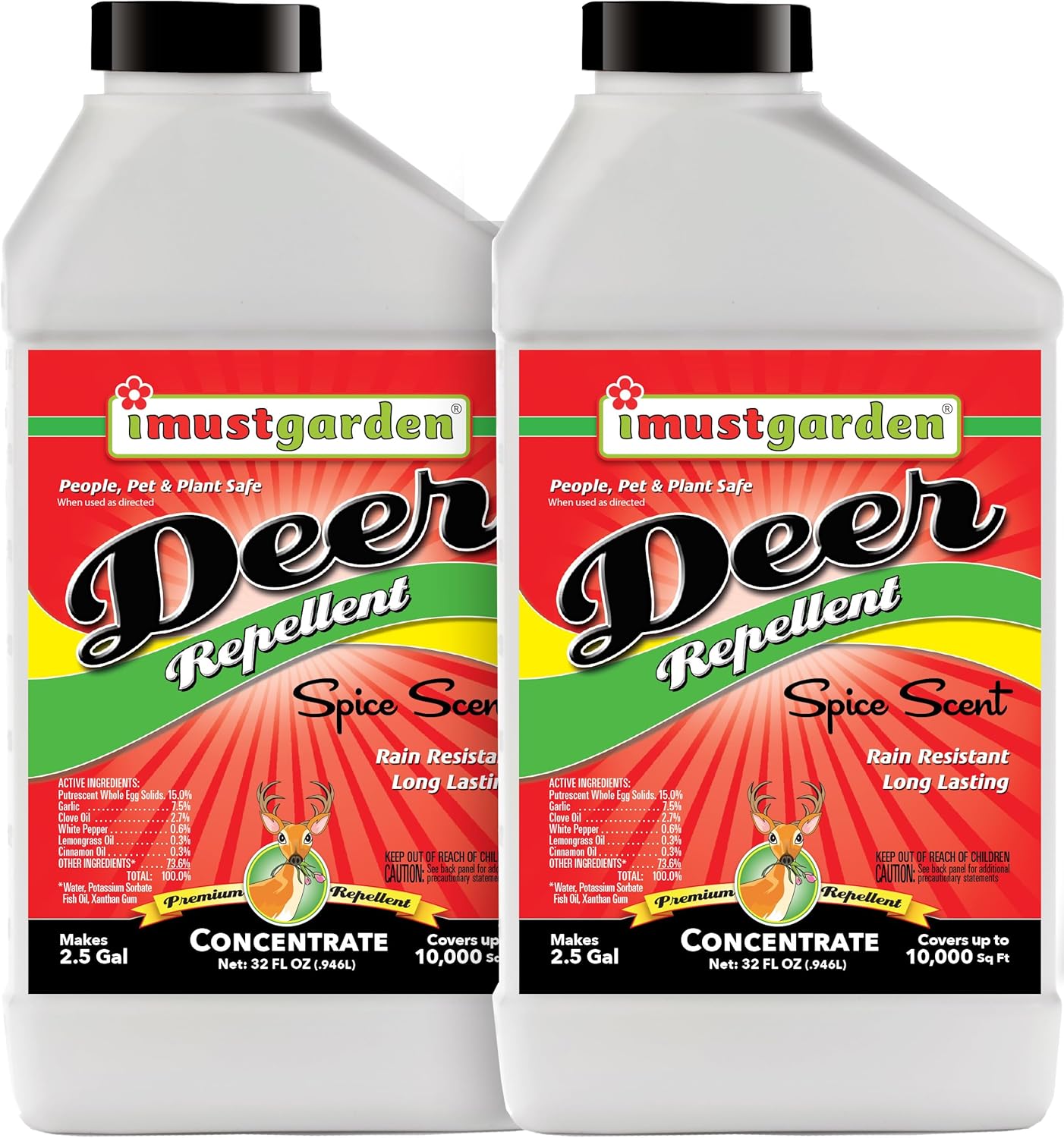 I Must Garden Deer Repellent Concentrate [2 Pack] - Natural Spice Scent - Two 32oz Bottles