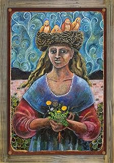 Northwest Art Mall Woman with Dandelion Rustic Metal Print on Reclaimed ...