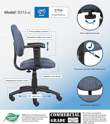 Miniatura 3 de Silla sin apoya brazos para una postura perfecta, tela deluxe, color azul, de Boss Office Products , Tela, Azul