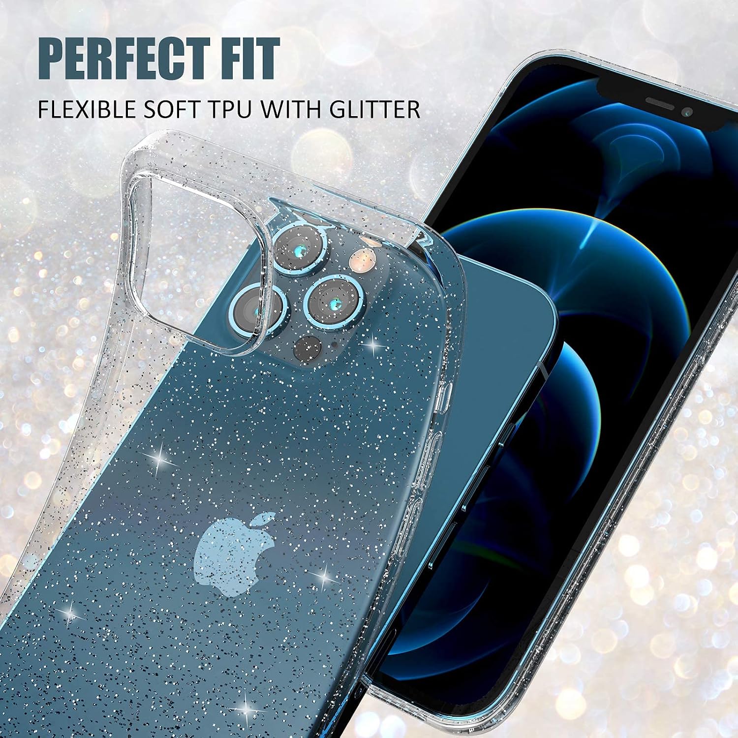 ABenkle Designed for iPhone 12 Pro Max Glitter Case, Slim Fit Bling Sparkly Design for Women and Girls, Anti-Scratch Shockproof Protective Flexible Bumper Cover for iPhone 12 Pro Max, Clear Glitter