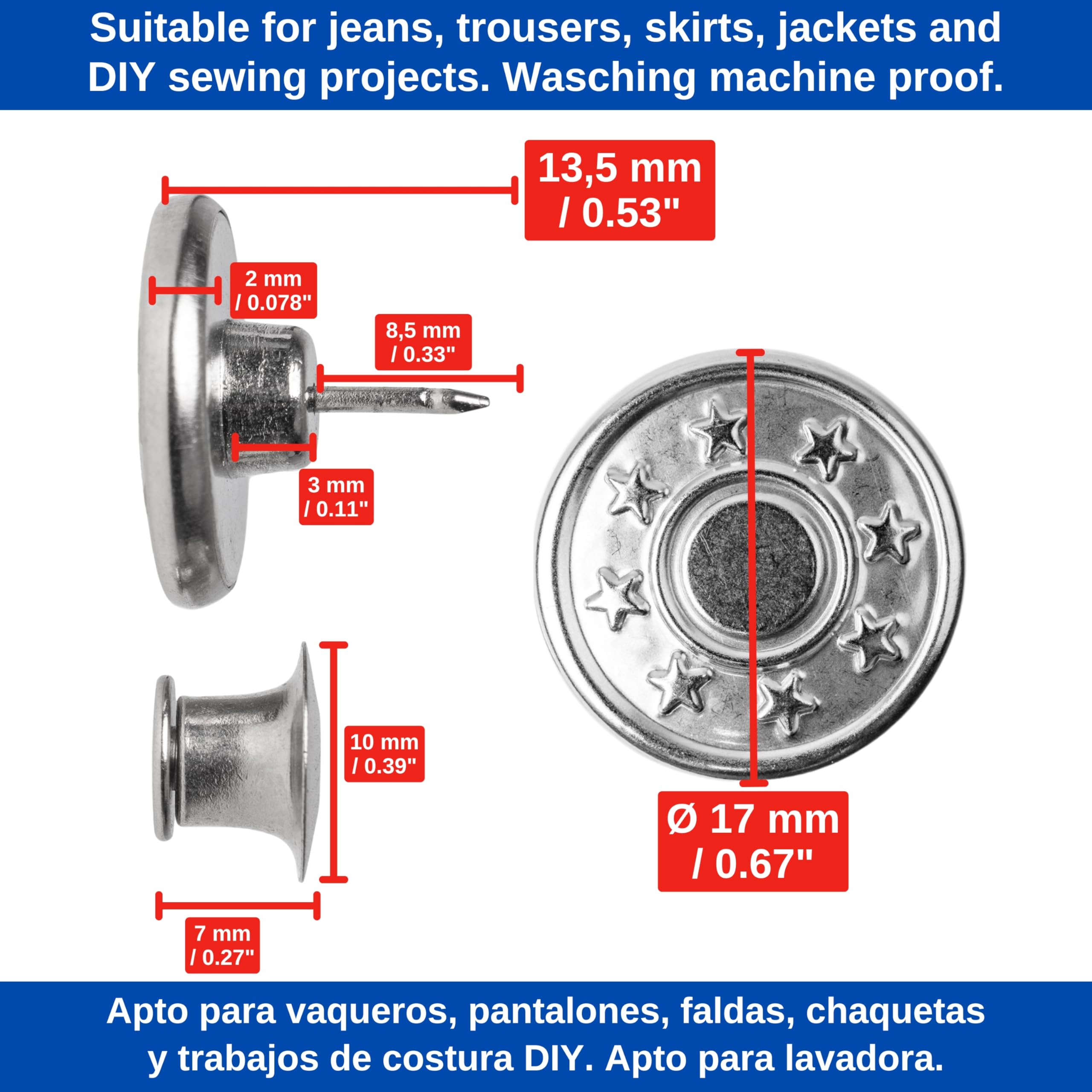 Verstelbare broekvervangknopen, 8 stuks, 17 mm messing jeansknopen, bronskleurig, tailleband op elk moment verstelbaar, broek aantrekken, jeansknoop insteken, jeansknoop met pin, broekknopen