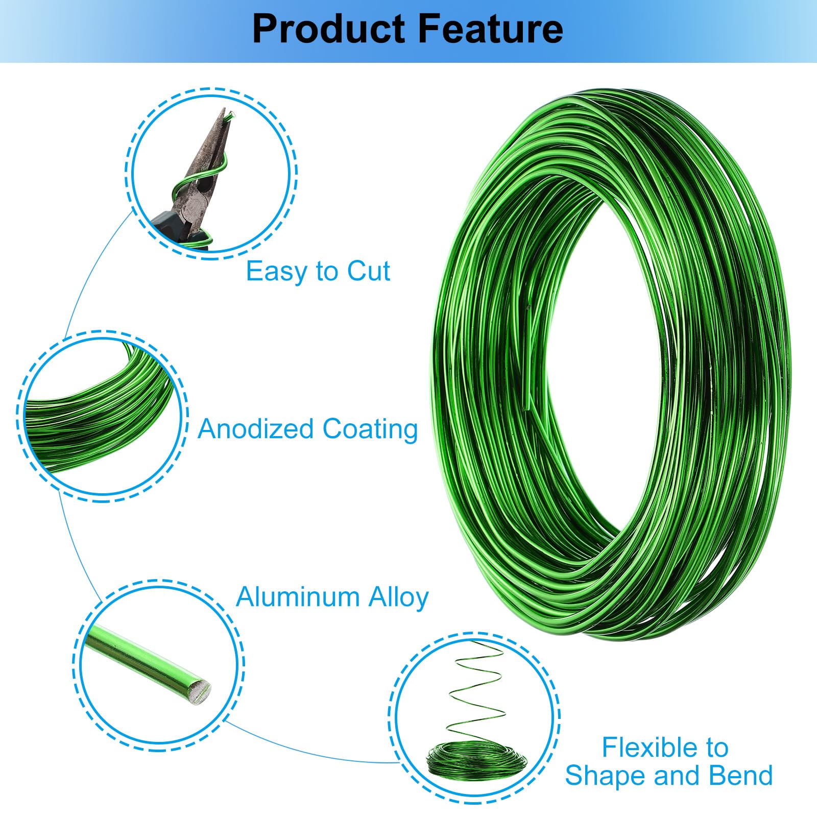 PATIKIL 3.5mm Bonsai Training Wire, 1 Roll Floral Wire Stems Anodized Aluminum Tree Wire 95.1 Feet for Gardening Branch Fixing Green - Image 3