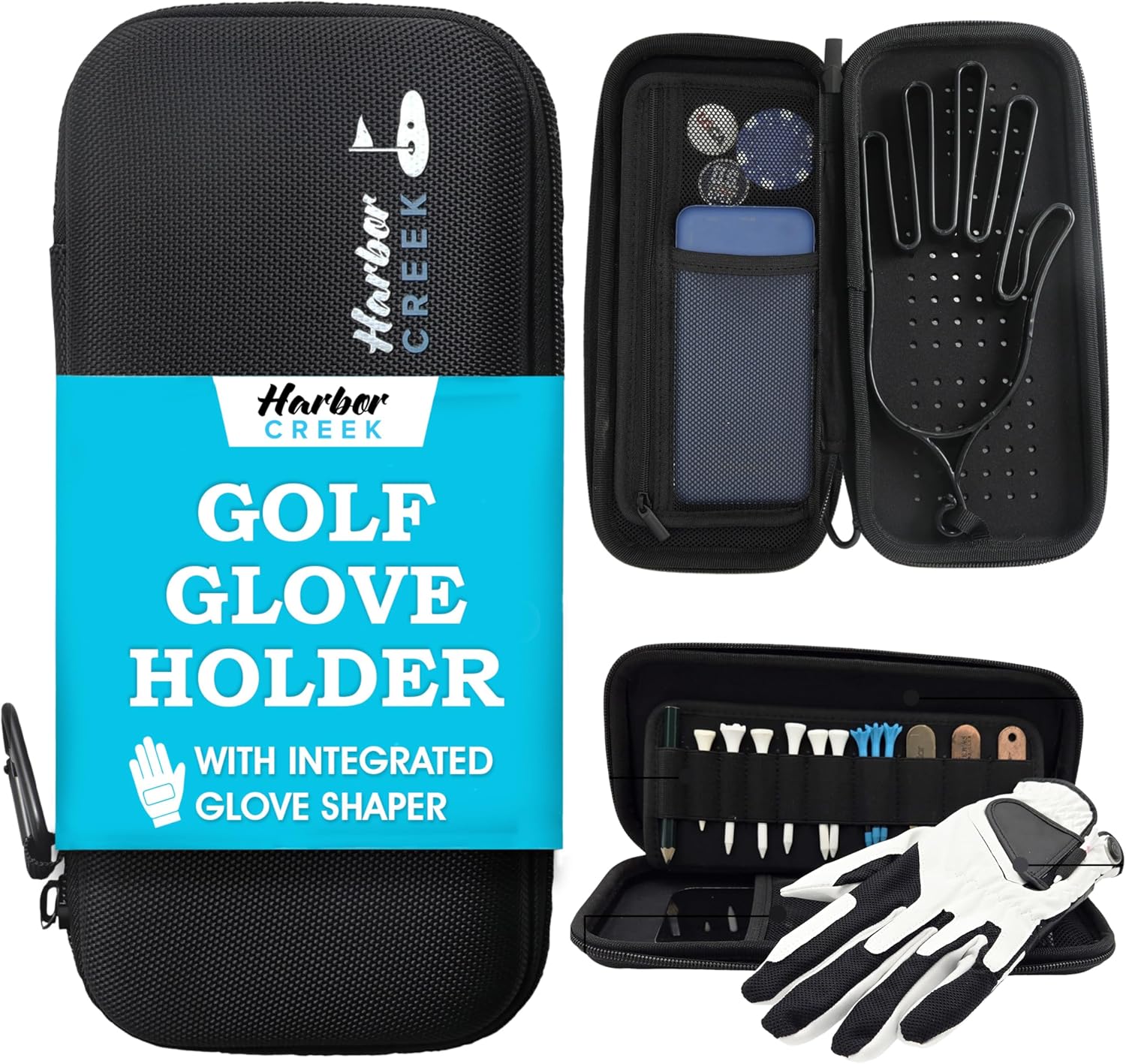 Golf Glove Holder Case - Durable EVA Hard Shell Organizer with Glove Shaper, Weather-Resistant Design for Tees, Phone, Keys & Tools – Compact & Breathable