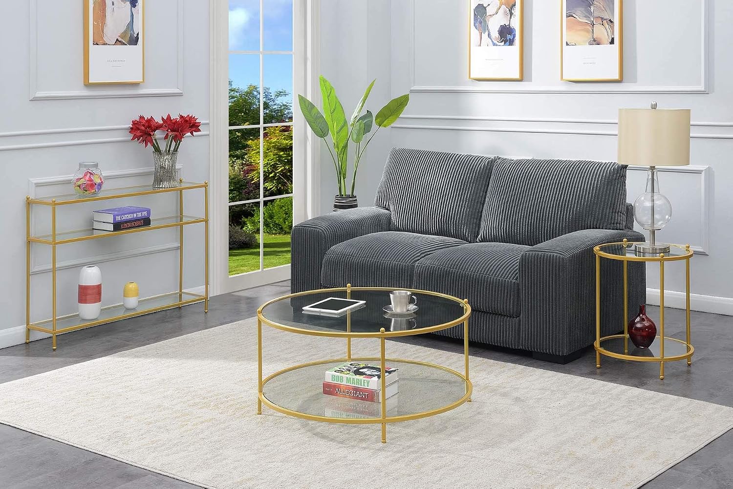 Convenience Concepts Royal Crest 3 Tier Coffee Table, Clear Glass / Gold