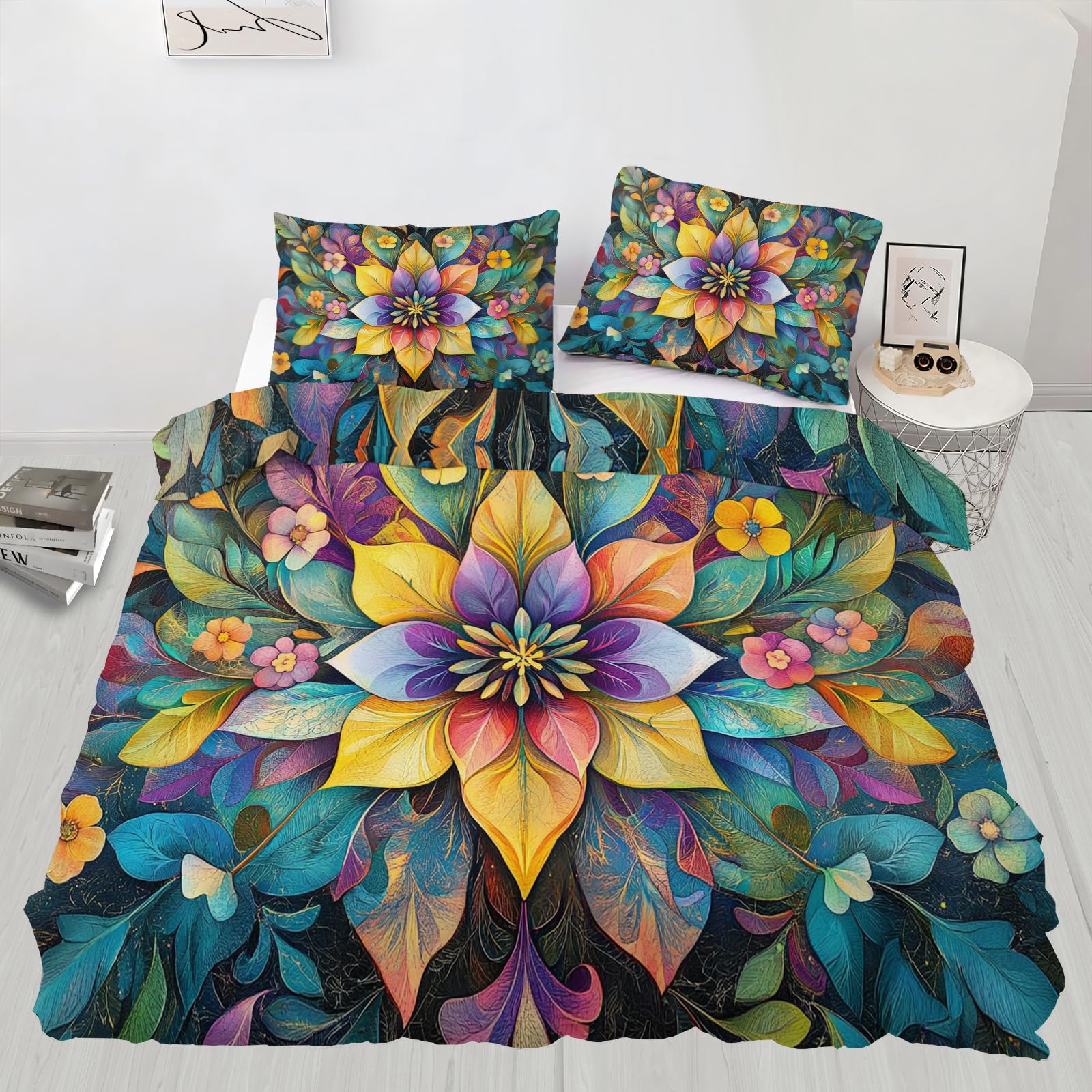 Parure de lit抗皱 et facile d'entretien avec housse de couette motif floral