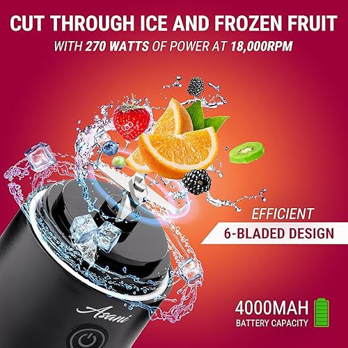 Miniatura 4 de Asani Licuadora portátil, licuadora de tamaño personal para batidos y batidos con 6 cuchillas, mini vaso de 20 onzas con tapa de viaje y recargable