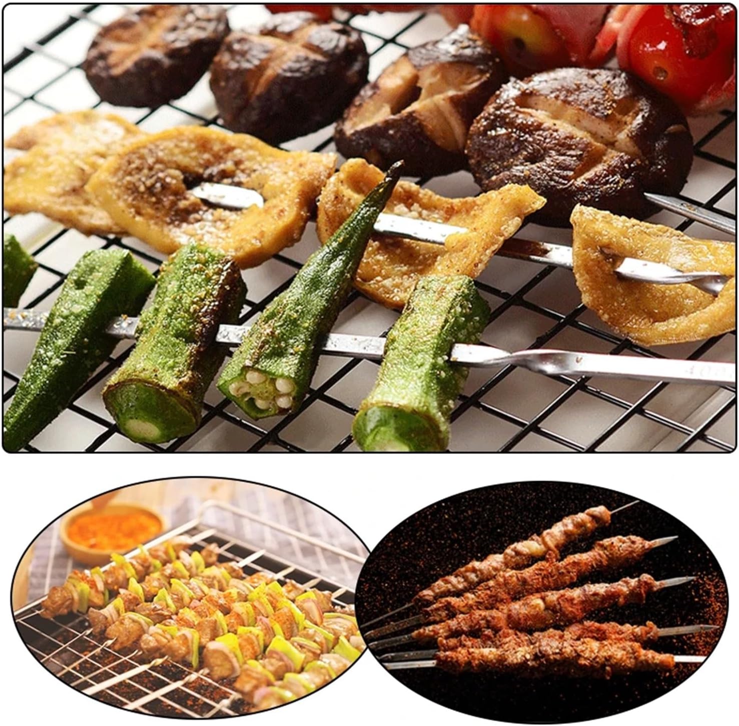 BBQ 10/15Pcs Stainless Steel Skewer Reusable BBQ Kebab Skewers for Outdoor Camping Picnic Tools Cooking Tools Accessories(28cm-15pcs)