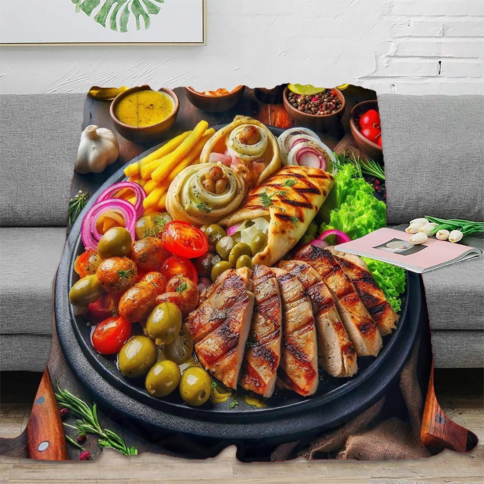 Couverture steak 3D en peluche, une idée cadeau originale pour lit et canapé