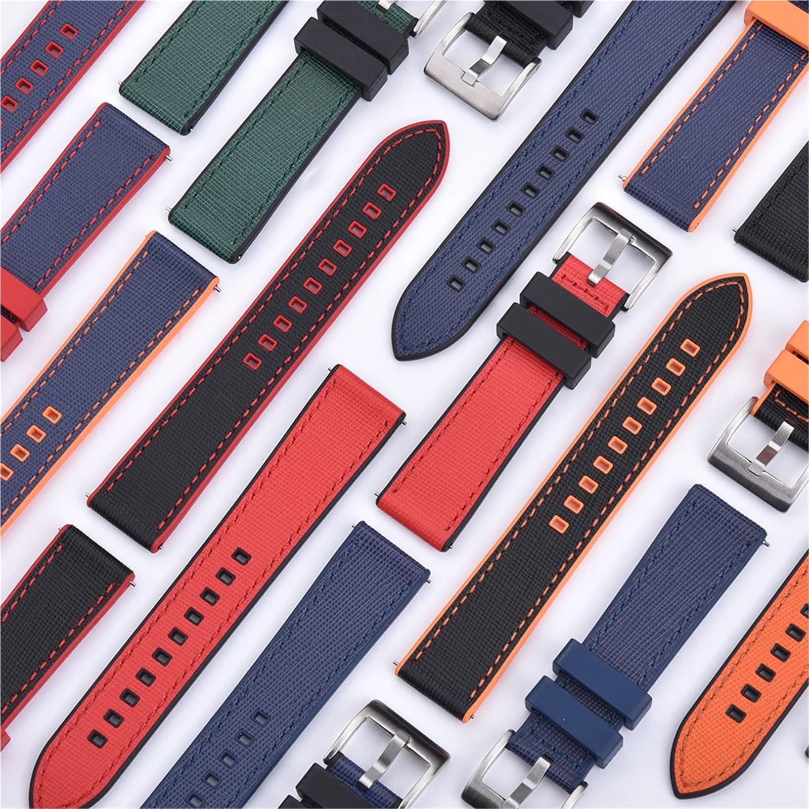 Sangle de sport hybride en caoutchouc et cuir – Noyau résistant à la transpiration, libération rapide 20/22 mm