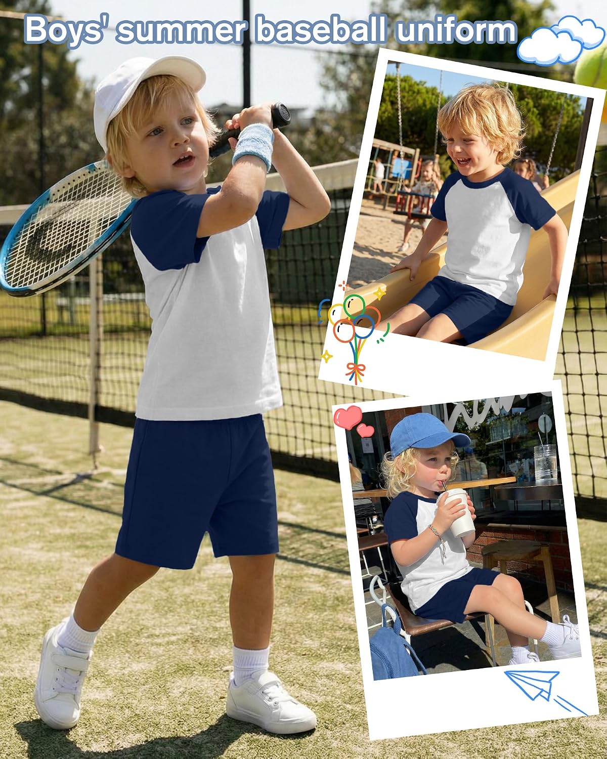 Toddler Boys Summer Outfits Short Sleeve Raglan Color Block Crewneck T-shirt & Casual Short Sets Baby 1-6t Clothes
