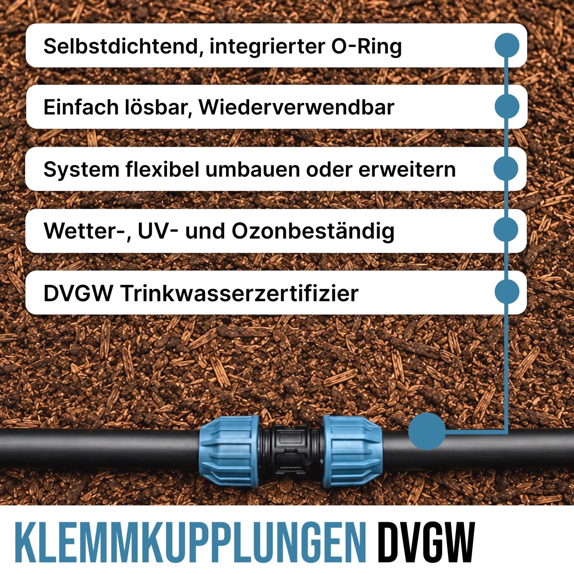 Profi Bewässerung 50m/100m für Hecken, Pflanzreihen & Beete - Premium Tropfbewässerung Komplettset inkl. Druckminderer, Filtereinheit & Klemmkupplungen (50 m)