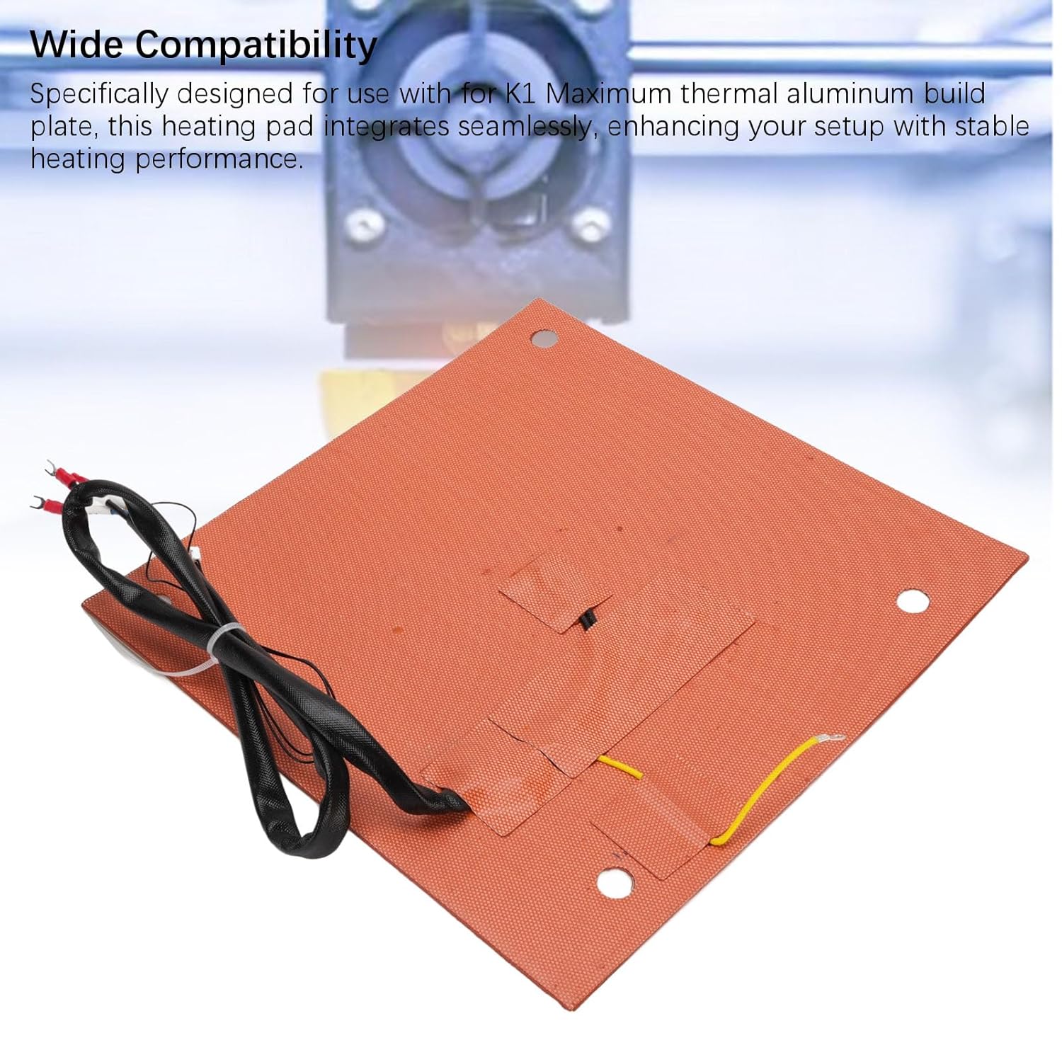 FTVOGUE 800W Silicone Heating Pad Strong Adhesion, K1 Maximum Heater Bed Mat Hot Aluminum Build Plate Heating Pad Rubber Flexible Heater Mat