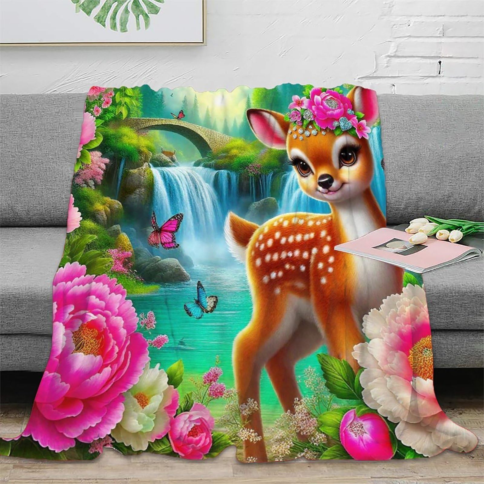 Couverture peluche cerf 3D contre le froid hivernal sur votre canapé douillet