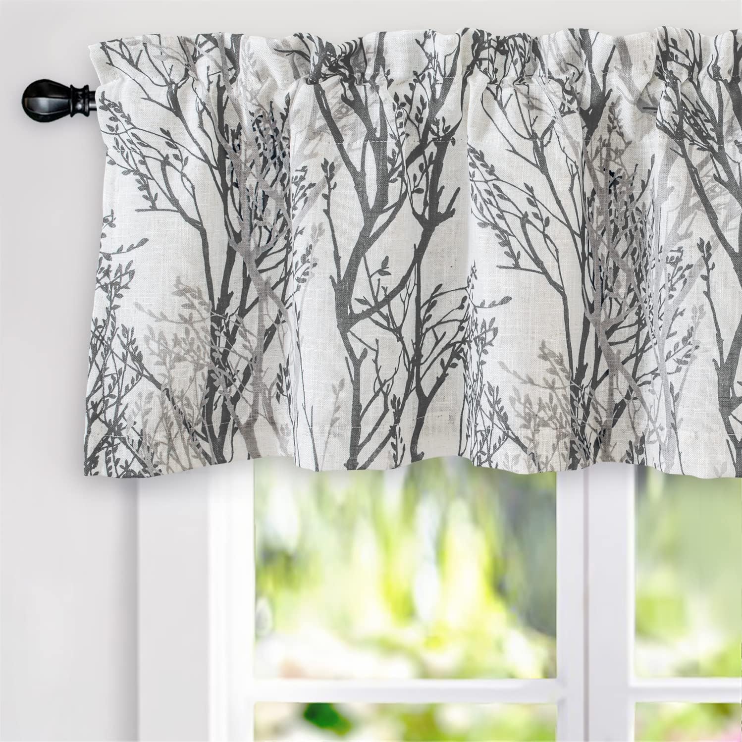 DriftAway Tree Branch Linen Lined Valance Double Layer Thermal Insulated Room Darkening Blackout Valances 3 Inch Rod Pocket Short Window Valance for Living Room Bathroom 52 Inch by 18 Inch Gray