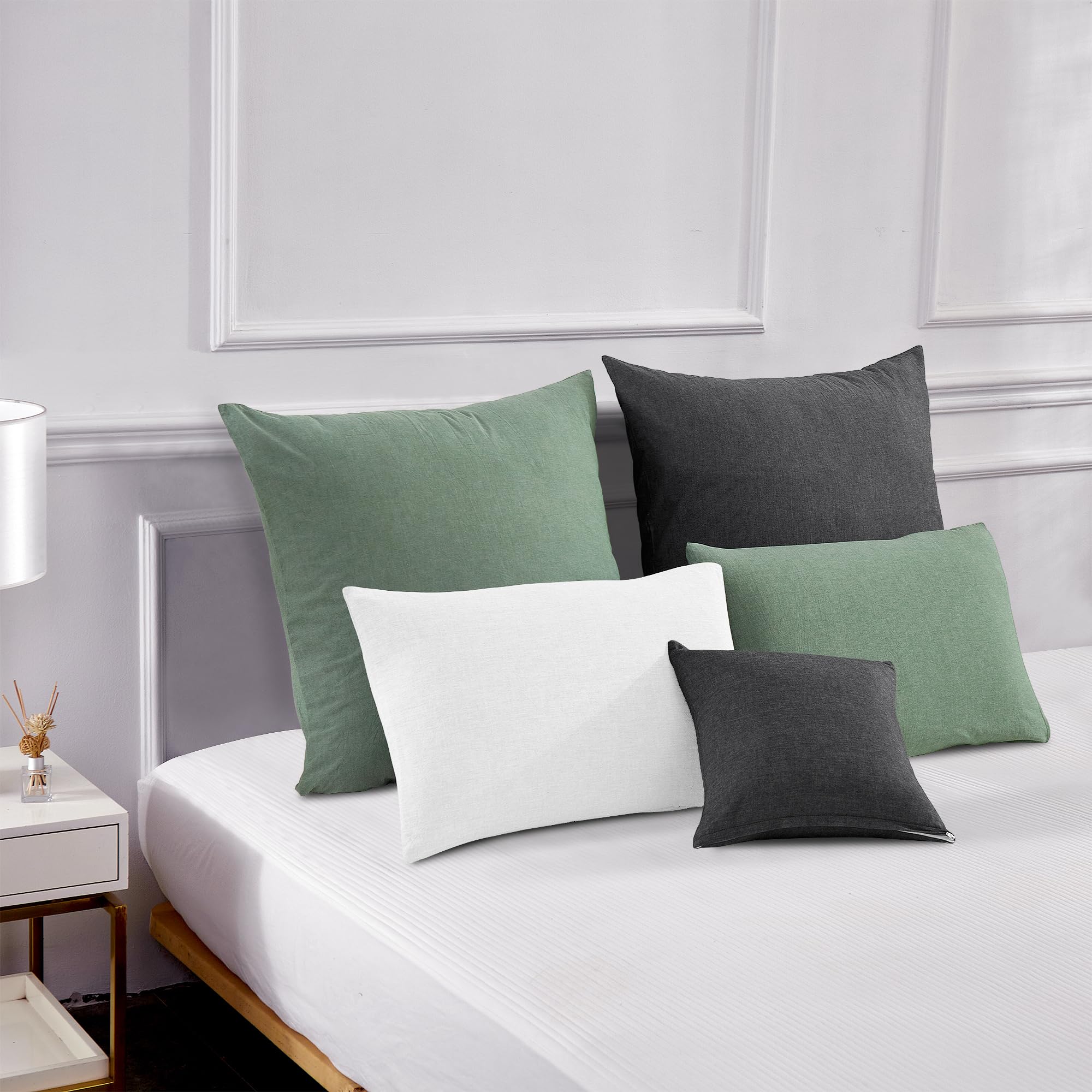 Set 2 Federe Cuscino 45x45 Cm Cotone Lavato - Effetto Lino Bianco Con Cerniera Nascosta - Foto 7