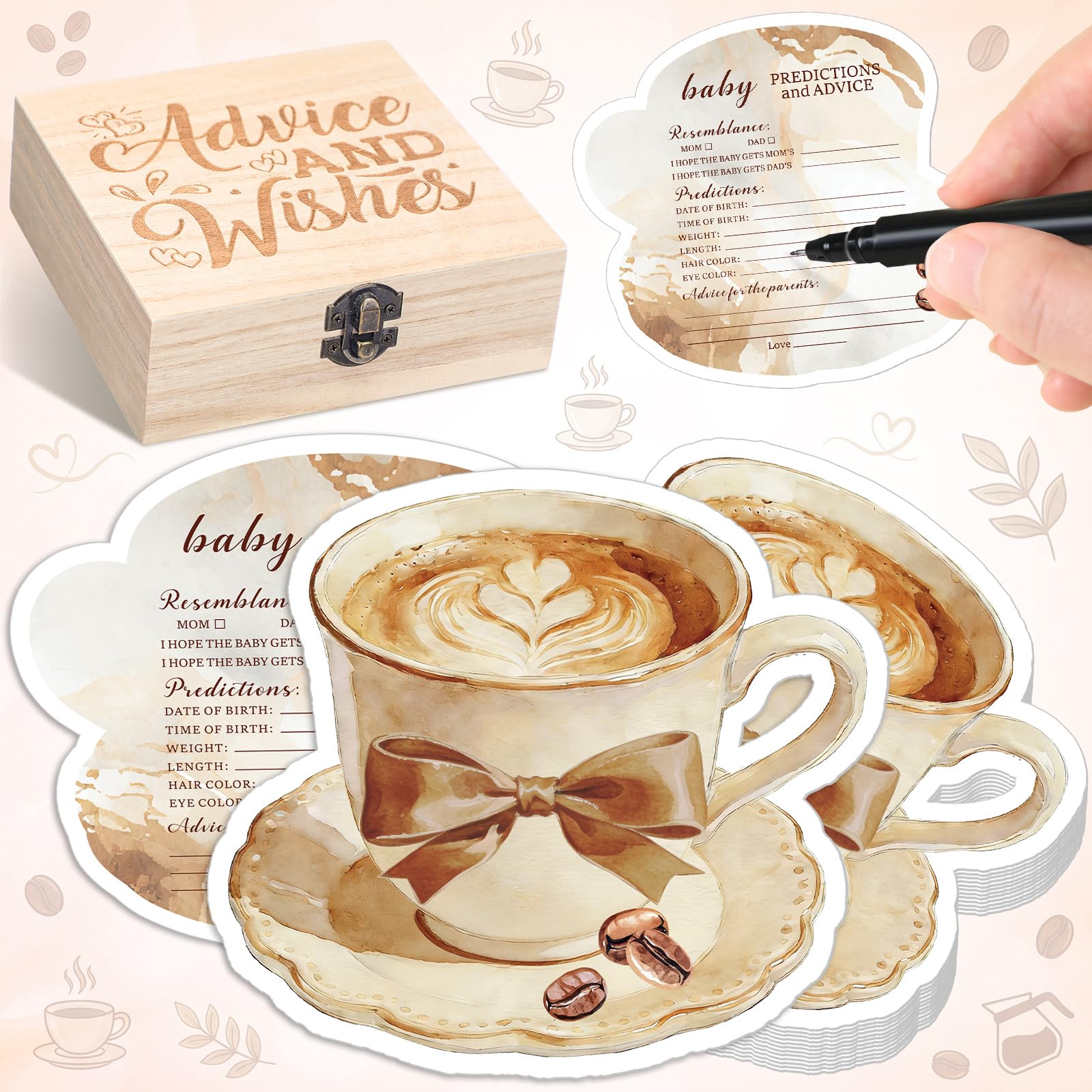 Caja de recuerdos con 50 tarjetas de predicciones RattanView para regalar a futuras mamás
