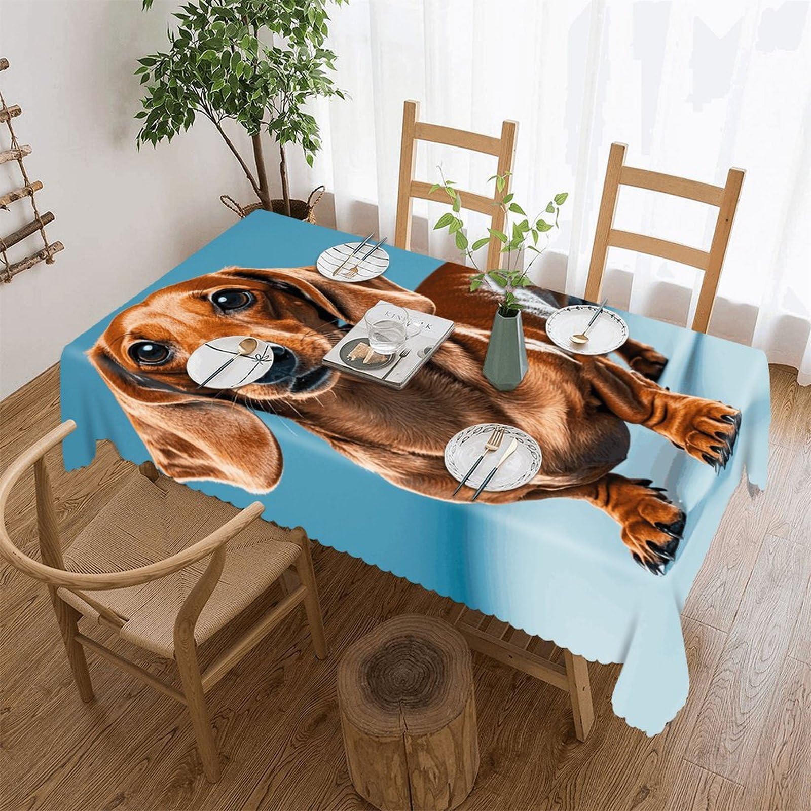 Nappe teckel housse lavable 137x183 pour protéger la table de fête