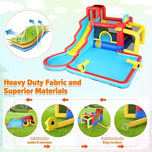 Miniatura 4 de Whubefy Inflatable Water Slide Park for Kids Backyard, Water Bounce House with Slides, Waterslides with Blower, Water Gun, Climbing Wall, Basketball